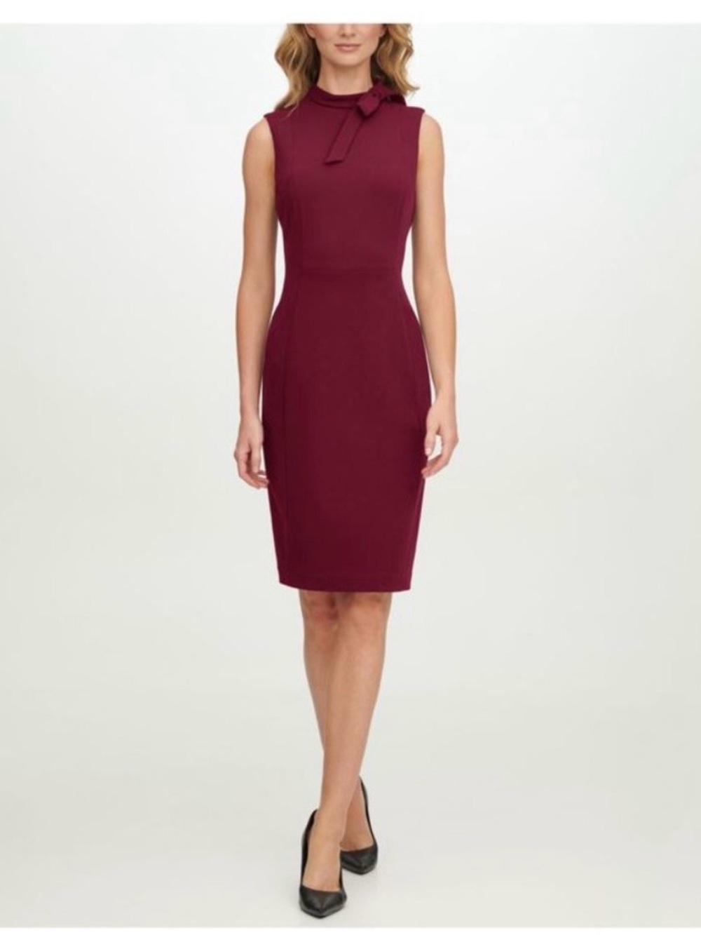 ❤️🤎 NWT! Maroon CALVIN KLEIN Sleeveless Tie Neck Dress - Size 14 - Picture 3 of 10